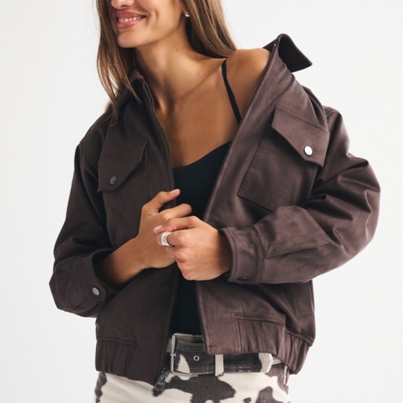 NWT A&F Vegan Suede Bomber Jacket - Picture 2 of 5